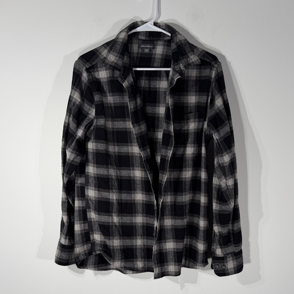 Eddie Bauer Charcoal and Light Gray Checkered Shirt